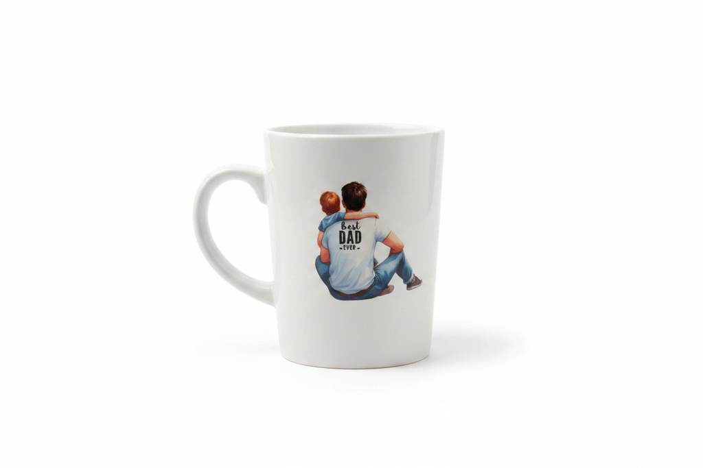 Father's Day Ceramic Cup with Best Dad Ever father and son DTF print on white background
