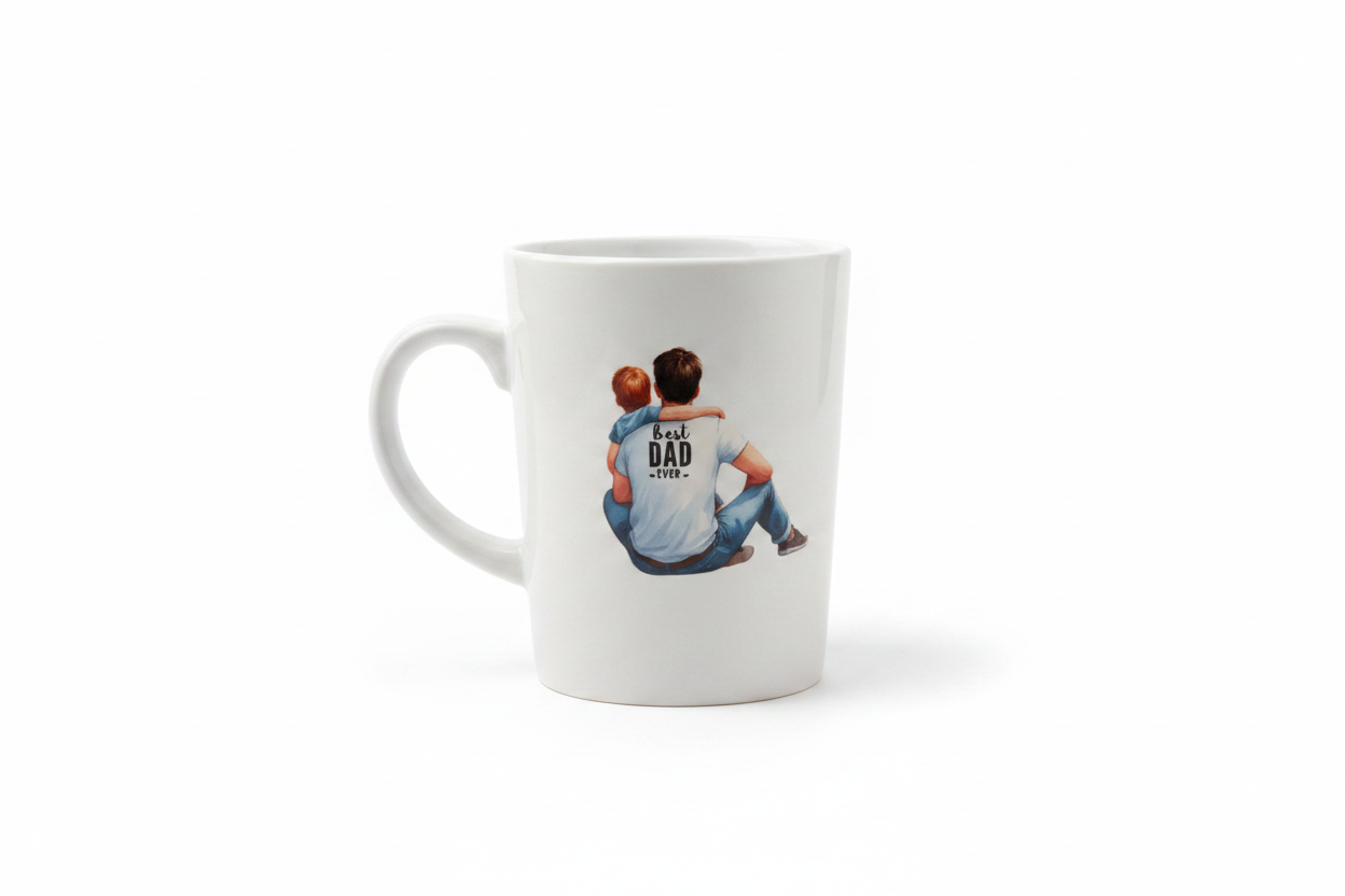 Father's Day Ceramic Cup with Best Dad Ever father and son DTF print on white background