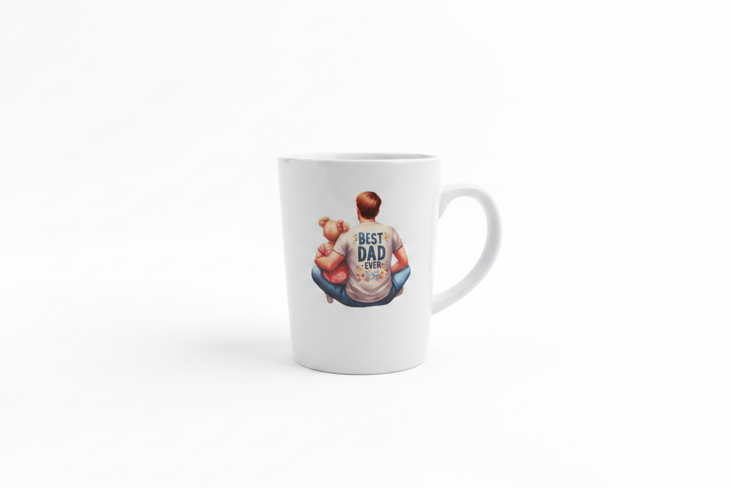 Father's Day Ceramic Cup with Best Dad Ever DTF print on white background