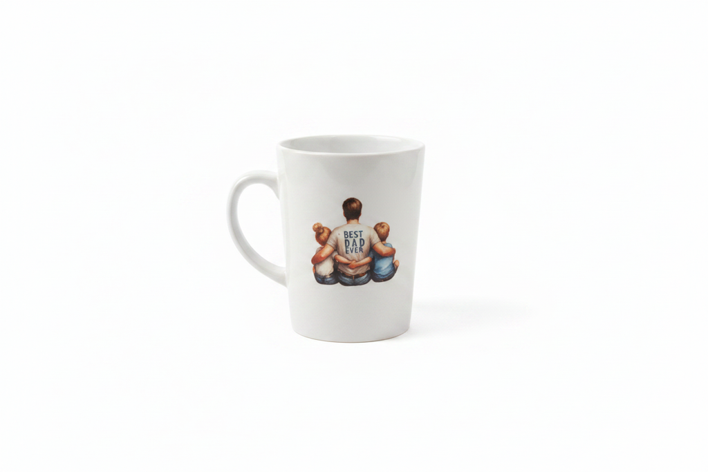 Father's Day Ceramic Cup with Best Dad Ever dad with boy and girl DTF print on white background