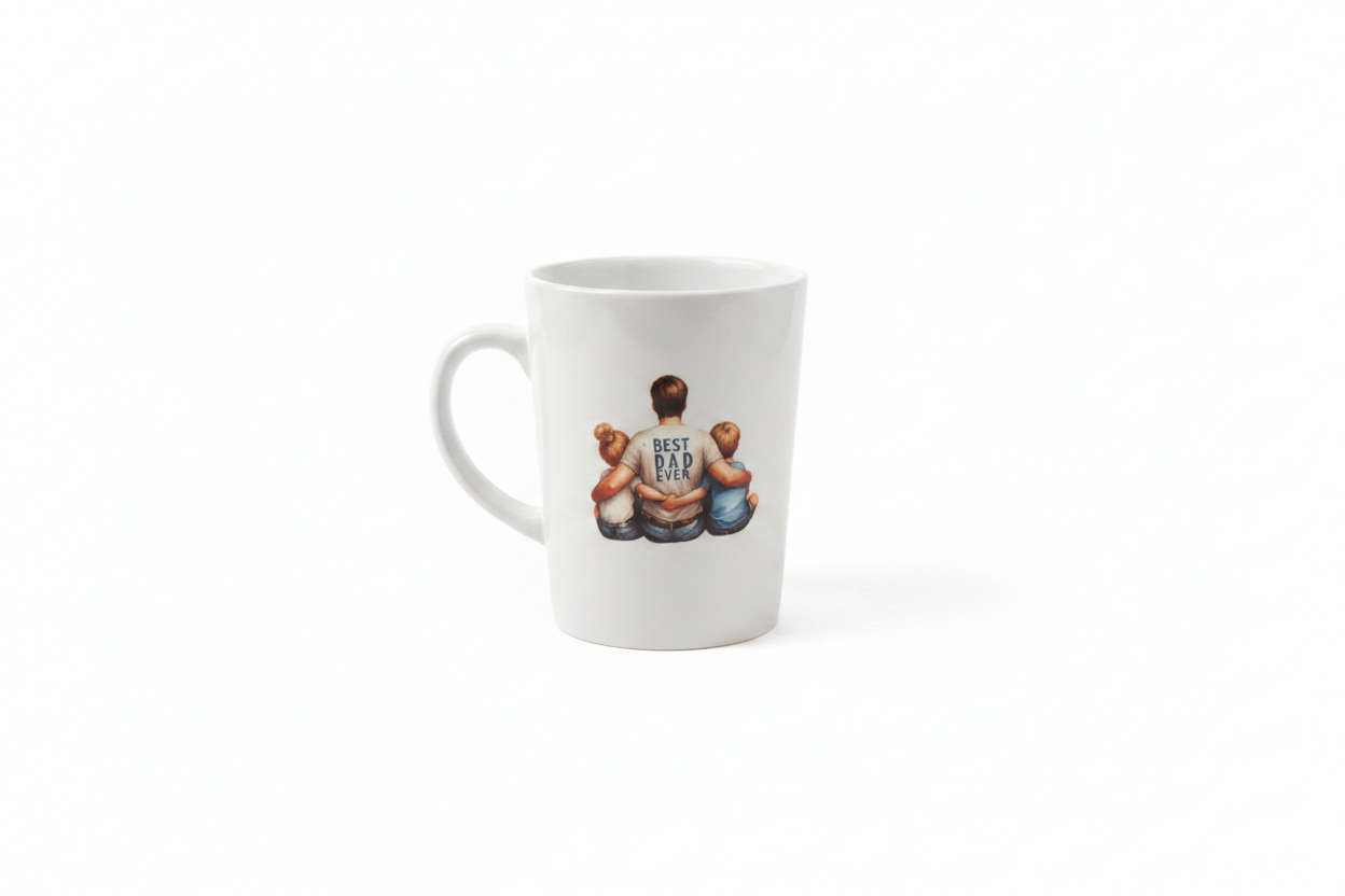 Father's Day Ceramic Cup with Best Dad Ever dad with boy and girl DTF print on white background